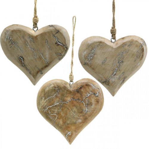 Bröllopsdekoration, hjärthänge, alla hjärtans dag, trädekoration med mönsternatur, tvättad vit 14×15,5cm 3st