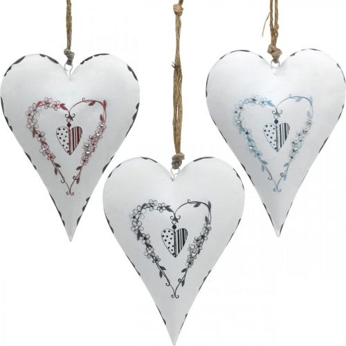 Floristik24 Dekorativa hjärtan för upphängning av metall vit metallhjärta 12×16cm 3st