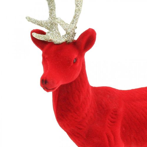 Floristik24 Dekorativ hjort dekorativ figur dekorativ ren flockade röd H28cm