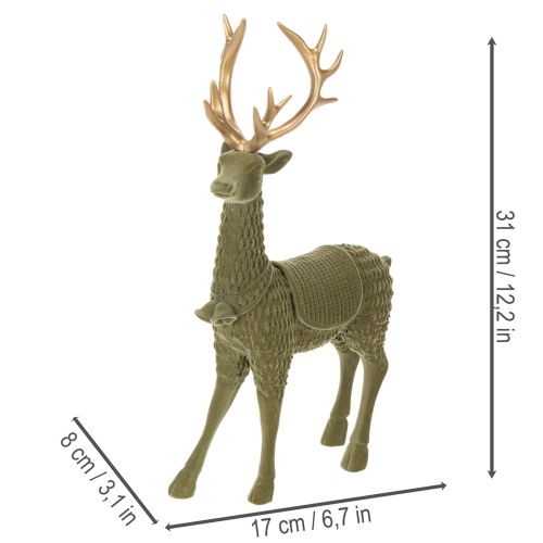 Dekorativ stående hjortfigur, flockad med horn, 31 cm | Floristik24.se