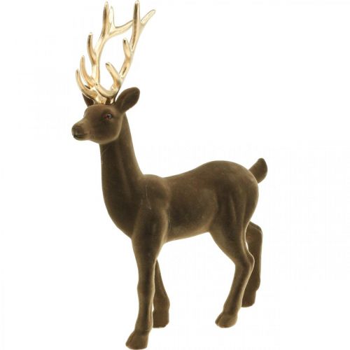 Deco hjort dekoration figur deco renflockade brun H37cm