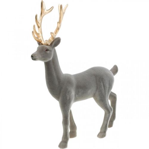Artikel Dekorativ hjort dekorativ figur dekorativ renflockad grå H37cm