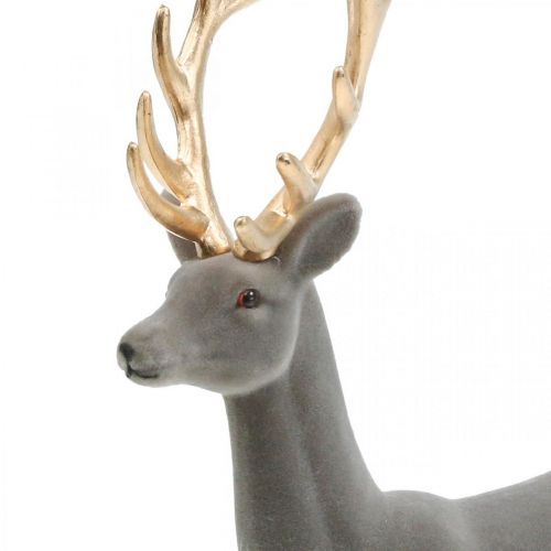 Artikel Dekorativ hjort dekorativ figur dekorativ renflockad grå H37cm