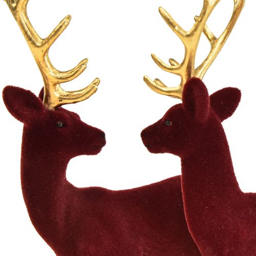 Artikel Deer Deco Reindeer Bordeaux Guldkalvflockad 20 cm Set om 2