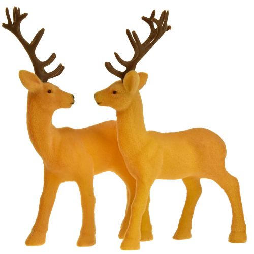 Deer deco rener gul brun flockad H20,5 cm set om 2