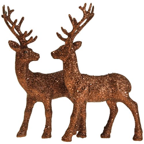 Floristik24 Deer deco ren koppar glitter kalv deco figur H20,5 cm set om 2
