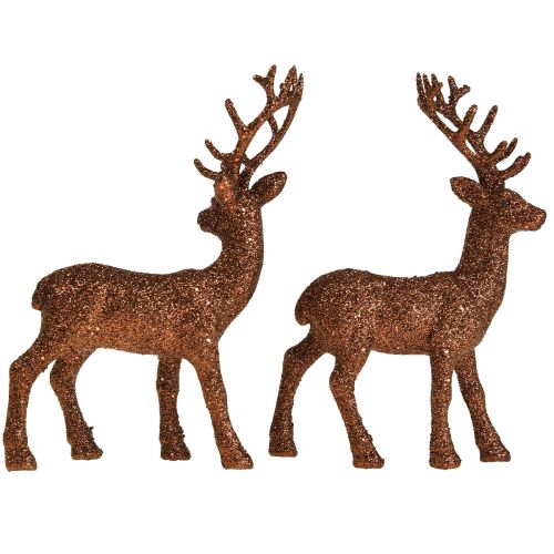 Floristik24 Deer deco ren koppar glitter kalv deco figur H20,5 cm set om 2
