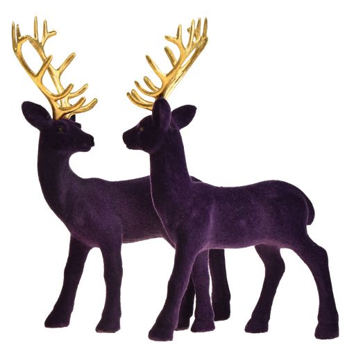 Artikel Deer Deco Ren Violet Guld Kalvflockad 20 cm Set om 2