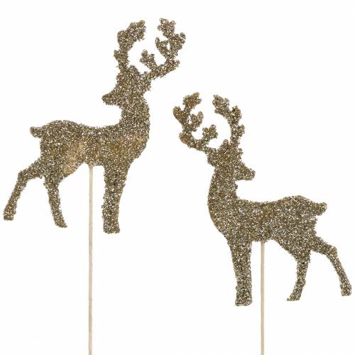 Artikel Dekorativ plugg rådjur glitter guld assorterad 8/10cm 18 st