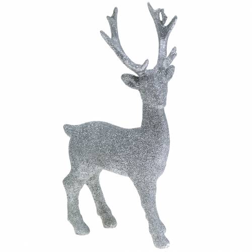 Artikel Deco figur hjort silver glitter 25cm x 12cm