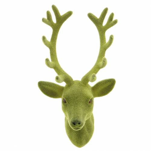 Artikel Dekorativt rådjurshuvud flockat mossgrönt 10cm x 20cm 3 st