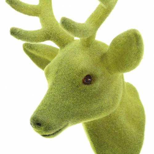 Artikel Dekorativt rådjurshuvud flockat mossgrönt 10cm x 20cm 3 st