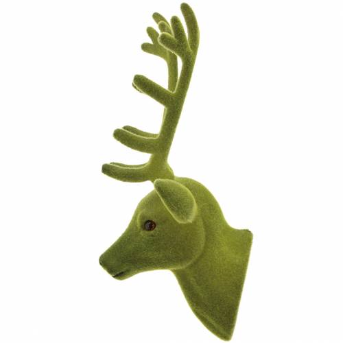 Artikel Dekorativt rådjurshuvud flockat mossgrönt 10cm x 20cm 3 st
