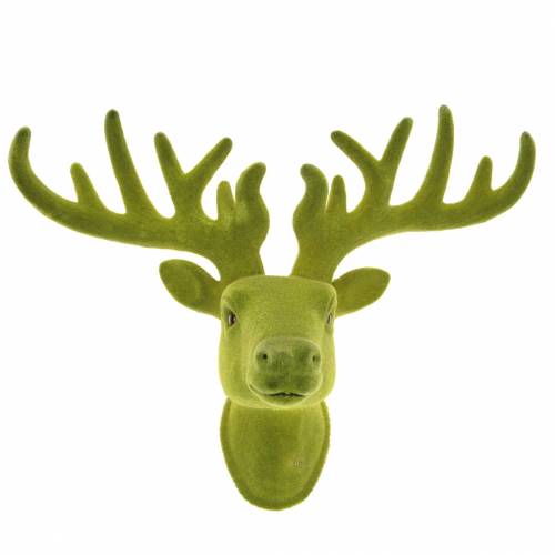 Floristik24 Dekorativt rådjurhuvud flockade mossgrön 30cm x 23cm