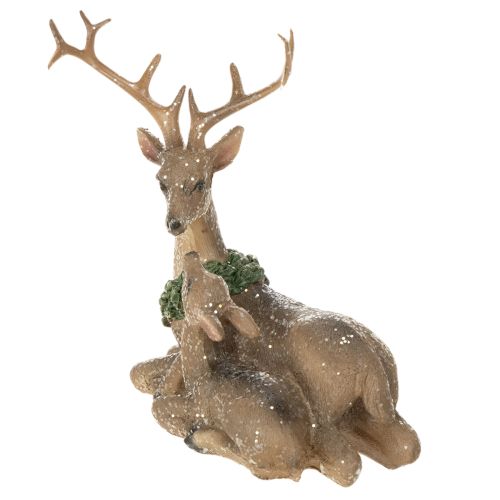Dekorativ figur av en hjortfamilj med snö som vinterdekoration, 17 cm | Floristik24.se