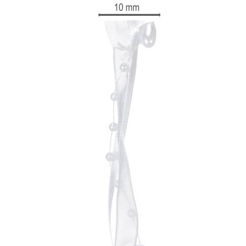 Artikel Bröllopsdekoration organzaband vitt 10mm x 5m med hjärtan och pärlor