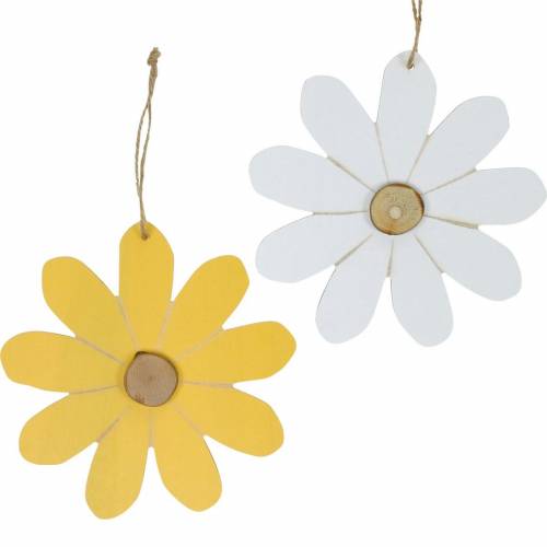 Floristik24 Träblommor för upphängning, vårdekoration, träblommor gula och vita, sommarblommor 8 st