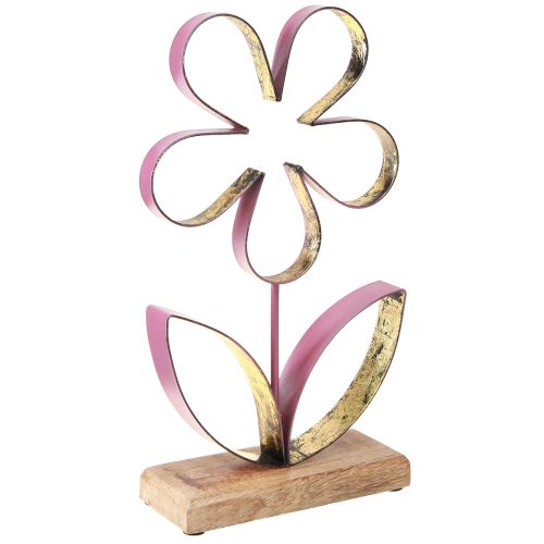 Dekorativ blomma i trä metall på bas gammal rosa guld H35cm