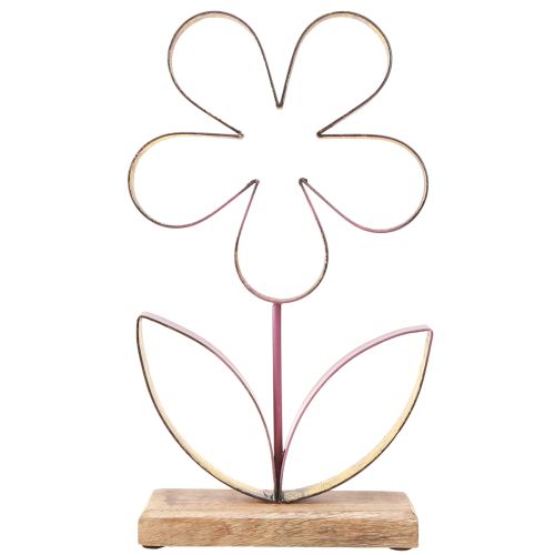 Artikel Dekorativ blomma i trä metall på bas gammal rosa guld H35cm