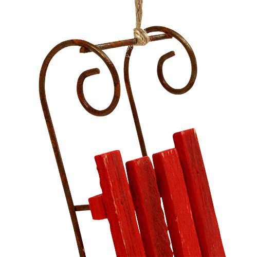 Artikel Träsläde för upphängning av röd 12cm x 4,5cm x 3,5cm 6 st