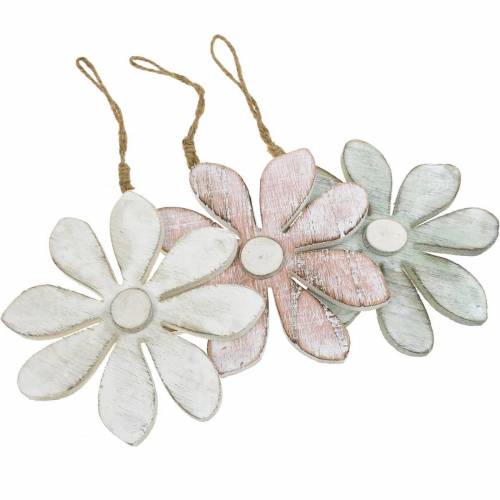 Floristik24 Pastell dekorativa blommor, sommarblommor, träblommor, blommiga dekorationer för upphängning Ø12,5cm 3st