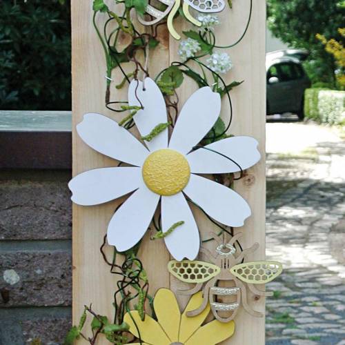 Floristik24 Träblommor, sommardekoration, prästkragar gula och vita, dekorationsblommor för upphängning 4st
