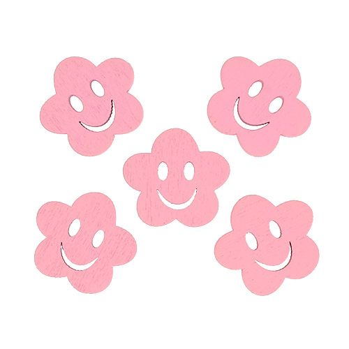Floristik24 Träblomma med ansikte rosa 2,5cm 48 st