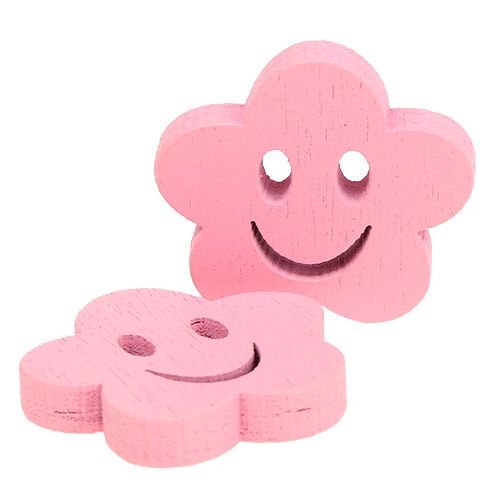 Floristik24 Träblomma med ansikte rosa 2,5cm 48 st