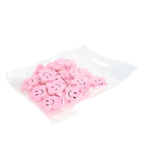 Floristik24 Träblomma med ansikte rosa 2,5cm 48 st