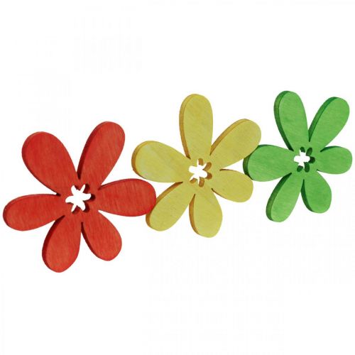 Artikel Träblommor spridda dekoration blommor trä gul/orange/grön Ø4cm 72 st
