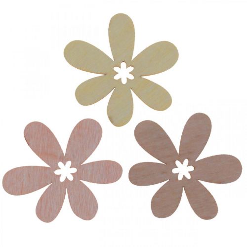 Träblommor sprider dekoration blommor trä beige/gul/rosa Ø4cm 72p