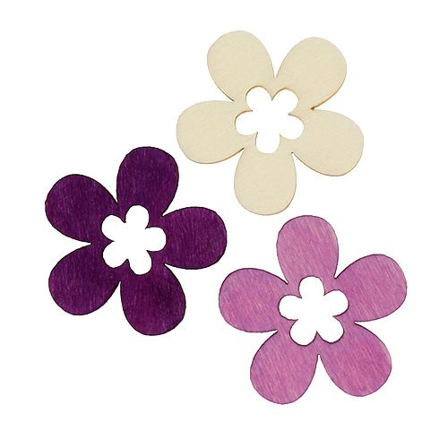 Floristik24 Blandade träblommor. Lila, vit 4cm 72 st