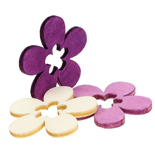 Floristik24 Blandade träblommor. Lila, vit 4cm 72 st