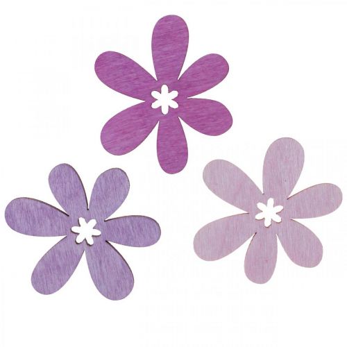 Träblommor sprider dekoration blommor trä lila/violett/rosa Ø4cm 72p