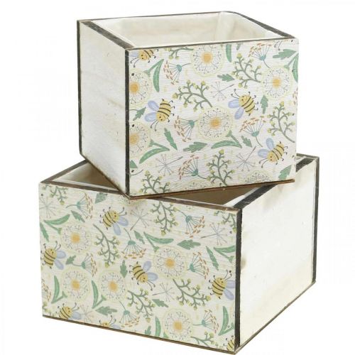 Floristik24 Lådor för plantering, trädekoration, dekorativ låda med bin, vårdekoration, shabby chic L15/12cm H10cm set om 2