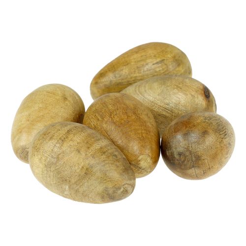 Artikel Träägg mangoträ i jutenät Påskdekoration naturell 7-8cm 6 st