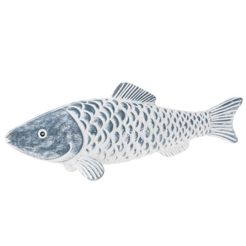 Träfisk i blått och vitt, fiskdekoration, trämjöl, 35 cm, 1 styck köpa | Floristik24.se