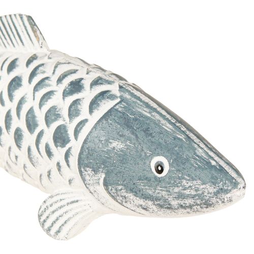 Artikel Träfisk i blått vitt trämjöl L23cm/35cm Set om 2