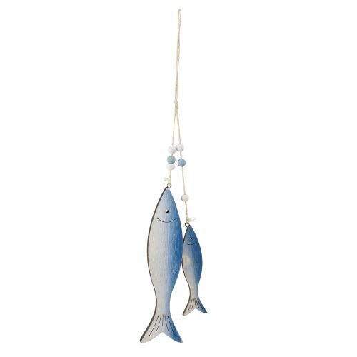 Dekorativa hängare för fisk i trä fisk blå vit 11,5/20 cm set om 2