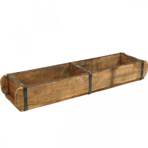 Artikel Träkruka med metallbeslag, dubbel tegelform, vintagekruka L57cm