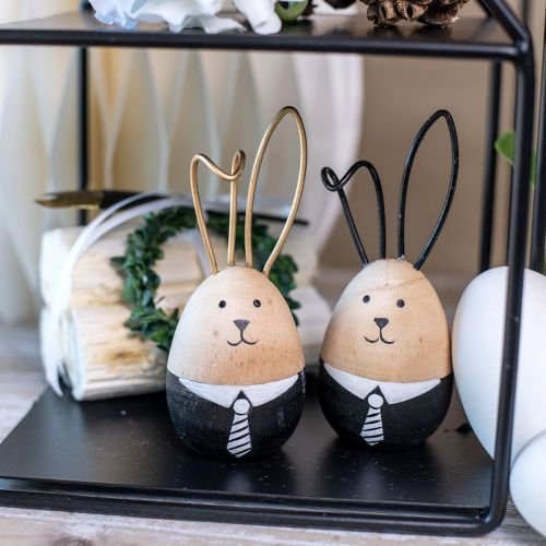 Artikel Påskharar träkaniner ägg Påskdekoration svart vit Ø4,5cm 12cm 4st