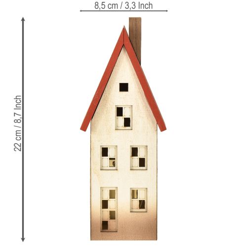 Artikel Trähusdekorationsljus naturröd för batteri 8,5×6,5×22 cm