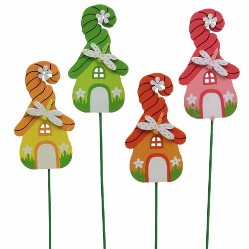 Blompluggar tomtehus med pinne assorterade färger 5×9cm 16 st