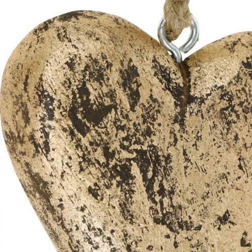 Artikel Hjärta att hänga trä gyllene vintage hängare 15cm