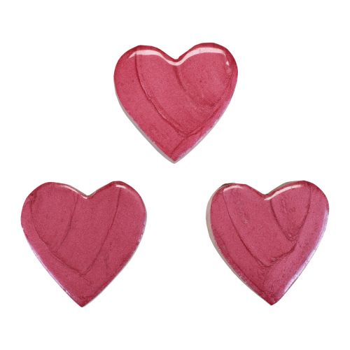 Floristik24 Trähjärtan dekorativa hjärtan rosa glänsande spridd dekoration 4,5cm 8st