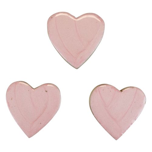 Artikel Trähjärtan dekorativa hjärtan ljusrosa glans bordsdekoration 4,5cm 8st