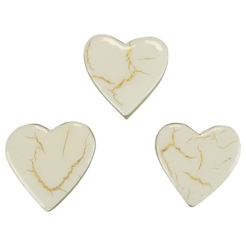 Artikel Trähjärtan dekorativa hjärtan vitguld glans sprakande 4,5cm 8st