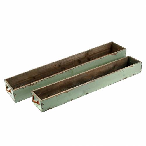 Floristik24 Planter trälåda med handtag antikgrön 74 × 14/66 × 11 cm uppsättning 2