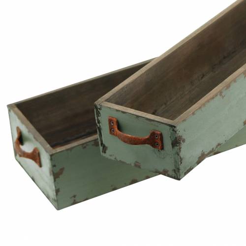 Floristik24 Planter trälåda med handtag antikgrön 74 × 14/66 × 11 cm uppsättning 2