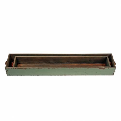 Floristik24 Planter trälåda med handtag antikgrön 74 × 14/66 × 11 cm uppsättning 2